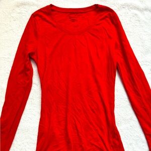 Tight Red Long Sleeve T-Shirt BARLEY WORN Small Plain Long Sleeve Scoop Neck